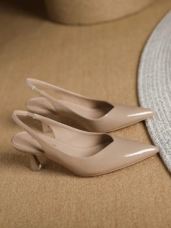 AMIRAT - PU Leather Slingback Heels Simple