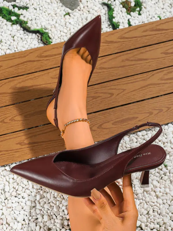 AMIRAT - PU Leather Slingback Heels Simple